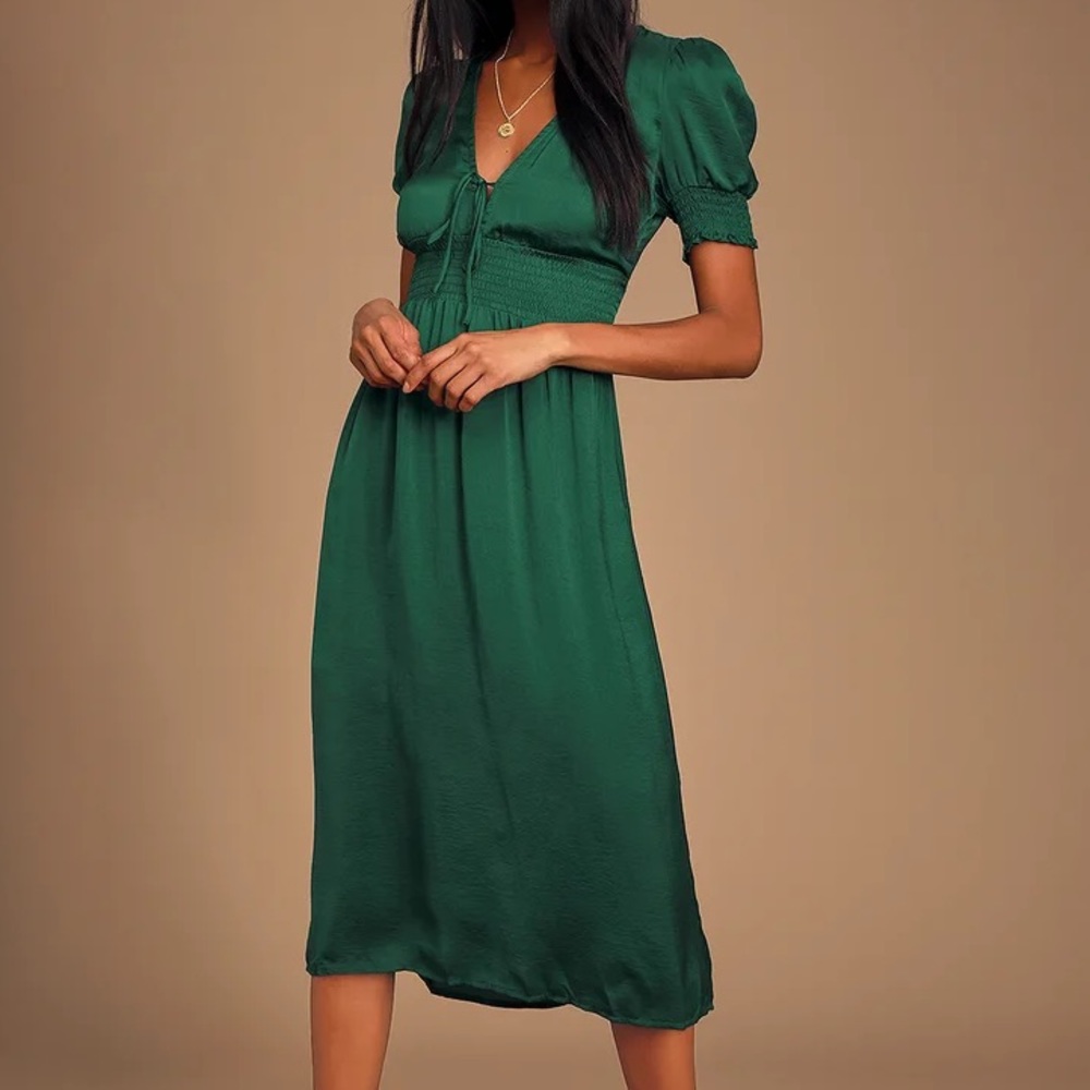 Lulu’s - Lille Satin Dress - Emerald Green - XS